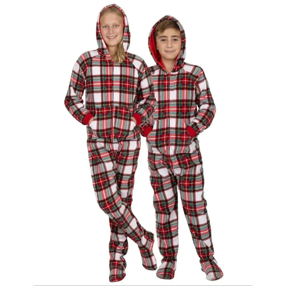 FESTIVE PLAID KIDS HOODIE FLEECE ONESIE